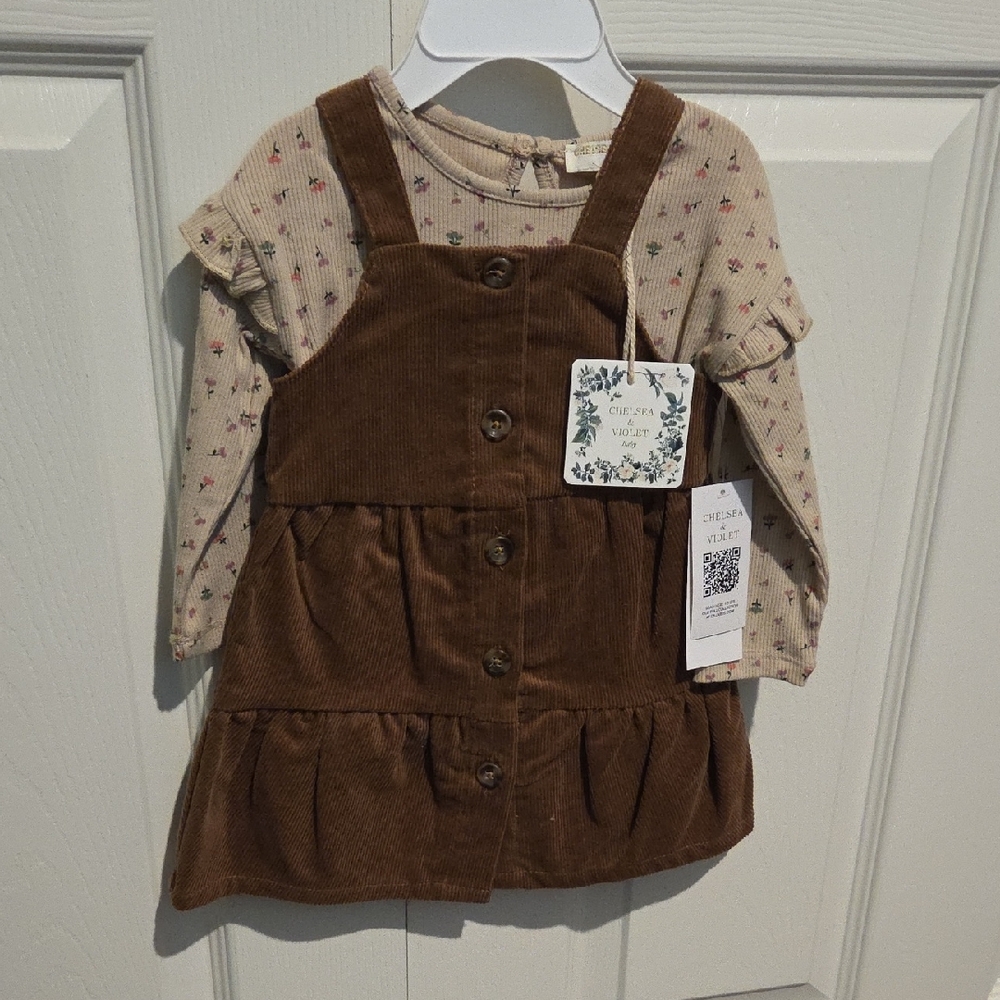 Chelsea & Violet Brown Corduroy Dress with Cream Floral Top